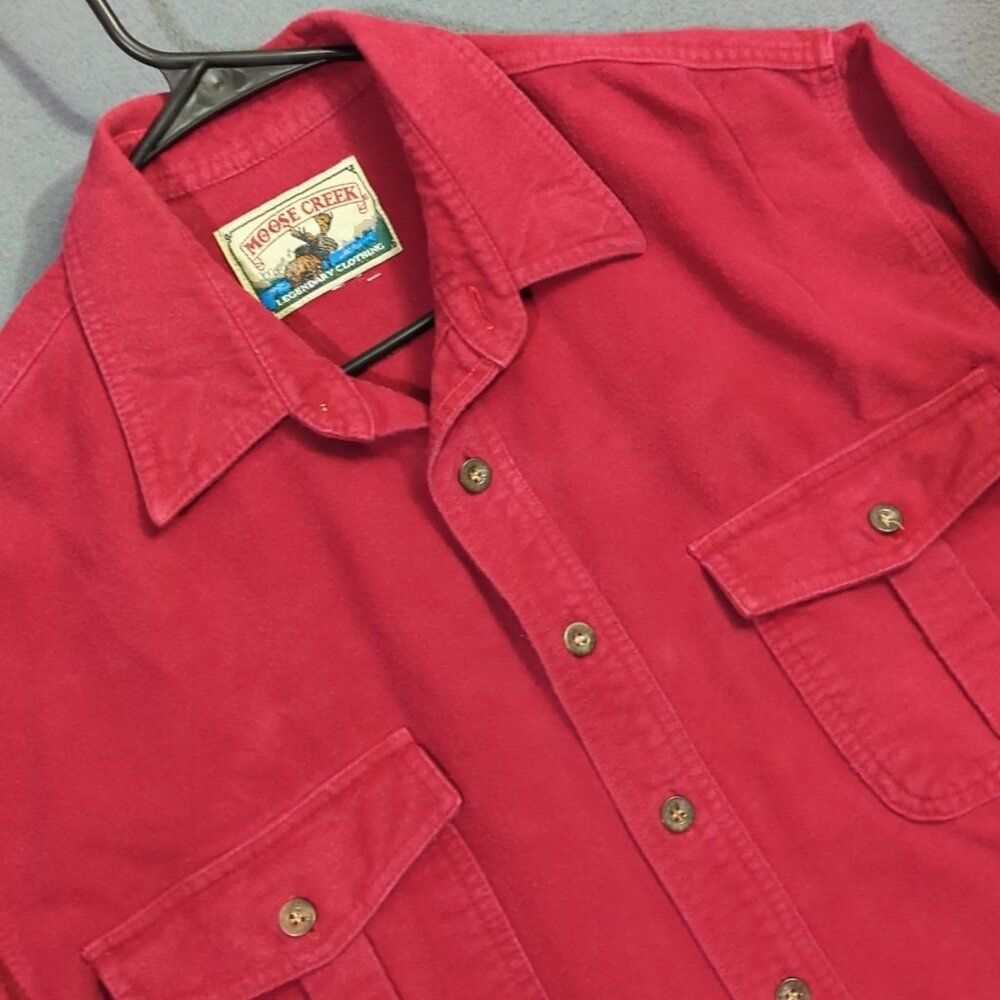 Moose Creek Flannel Shirt Men's XL (estimated) Red Chamois Long Sleeve Button Up